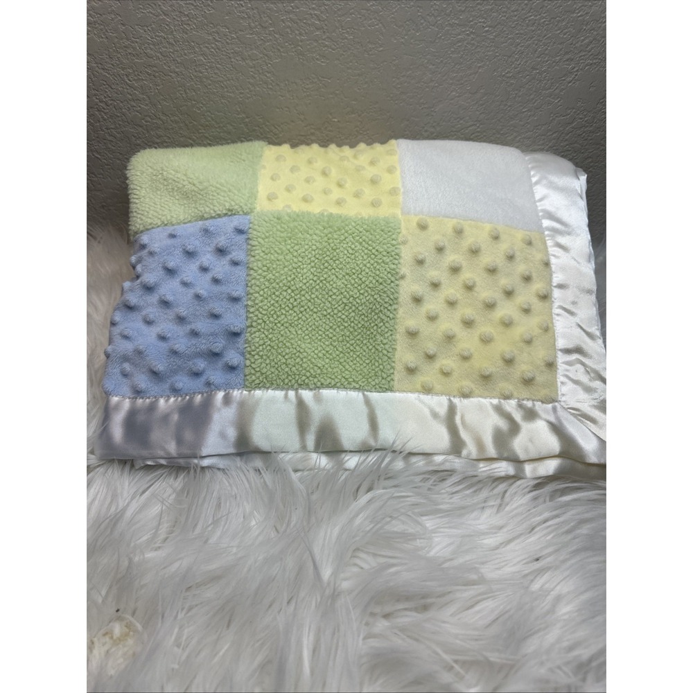 $36 🌙 Carters Just One Year Baby Blanket Patchwork Blue Green Yellow CLEAN